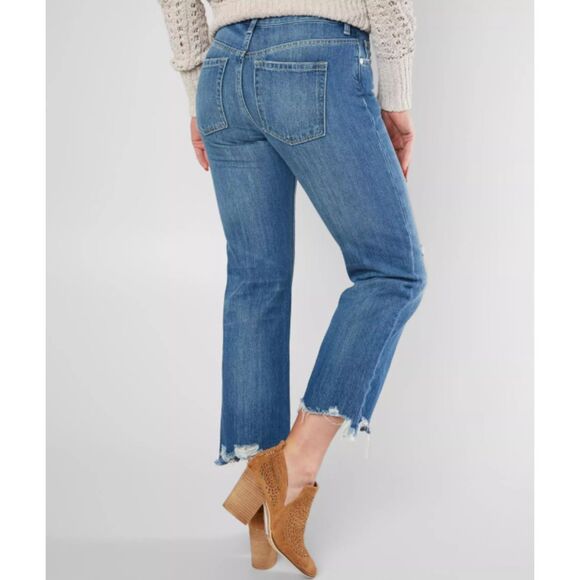 Free People Maggie Straight Jeans High Rise Rigid Denim Frayed Hem Button Fly 27 - Picture 8 of 8